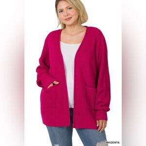 Zenana Outfitters Fuchsia Open-Front Cardigan